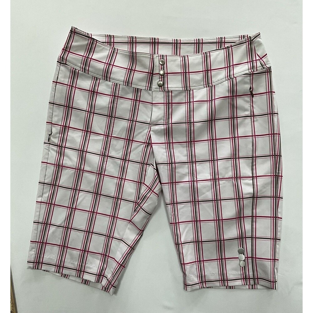 Jofit Women’s Golf Shorts Size 6 Pink Gray Plaid Bermuda Athletic Performance